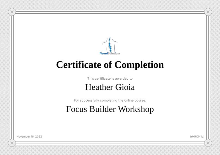 Focus Builder Workshop Certificate Heather Gioia